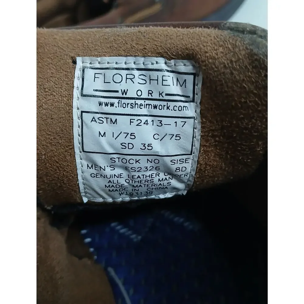 Florsheim Men’s Bayside STEEL TOE Work Shoes Sz 8 D Leather FS2326
